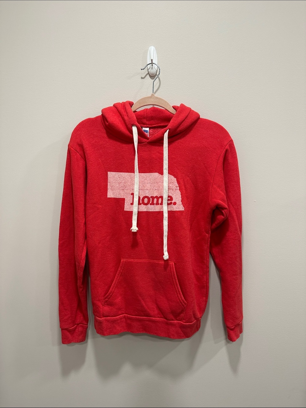 Red 'Home' Graphic Pullover Hoodie with Contrast Drawstrings